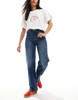 Levi's Ribcage - Jeans dritti alla caviglia blu scuro a vita alta-Blu navy