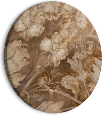 OEM Cuadro Redondo - Adornos Florales Tallados En Delicados Tonos Sepia Y Marr&oacute;n / Adornos Florales Y Vegetales Tallados