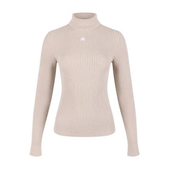 Courrèges Turtlenecks, female, Brown, Size: S Sand Beige Rib Knit Sweater
