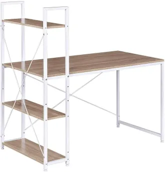 Woltu Scrivania Con 4 Ripiani Tavolo Porta Pc Computer Casa Ufficio 120cm Rovere+bianco - Woltu