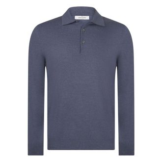 Gran Sasso Gebreide Polo met Drieknoops Sluiting - Heren - Truien - Blauw - Maat: 3XL Wol