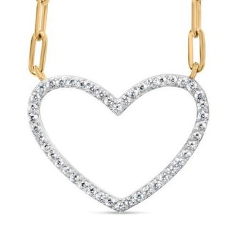 House of Brilliance 14K Yellow Gold Plated Silver 1/4 Cttw Diamond Heart with Paperclip Chain Necklace at Nordstrom