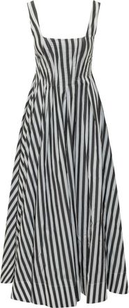 Sportmax White Stripes Square Neck Midi Dress