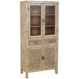 Wanderlust Deco Vitrina de madera artesanal gris envejecido 85x40x180h cm