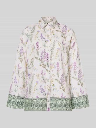 Christian Berg Florale Leinen Langarmbluse mit Lavendelprint in Offwhite, Gr&ouml;&szlig;e 36