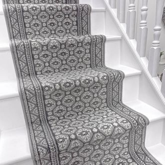Runrug Stair Runner Carpet for Staircases - Soft & Comfy, 9mm - Heriz in Grey | Size: 60 cm x 690 cm