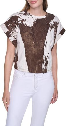 DKNY Dolman Sleeve Pleated Crop Top in Coconut Brushstroke at Nordstrom Rack, Size X-Small