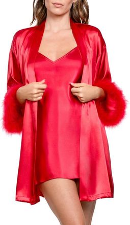In Bloom by Jonquil Marabou Chemise & Wrap Set in Scarlet at Nordstrom Rack, Size X-Large