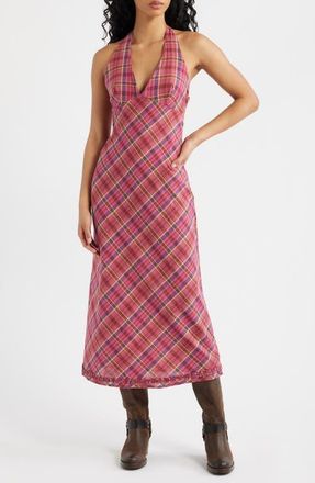 BDG Rita Plaid Halter Midi Dress in Red Check at Nordstrom, Size X-Small