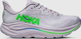 Hoka One One Mens Clifton 10 Running Shoes In Ash Grey/neon Green