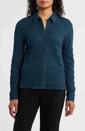 Eileen Fisher Texture Organic Cotton Blend Button-Up Shirt in Alpine at Nordstrom Rack, Size X-Small