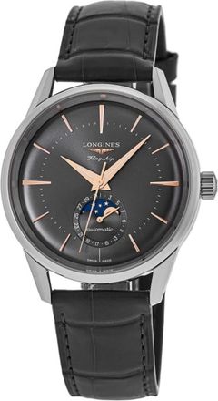 Longines Flagship Heritage Moonphase Automatic Grey Dial Leather Strap Mens Watch L4.815.4.52.2