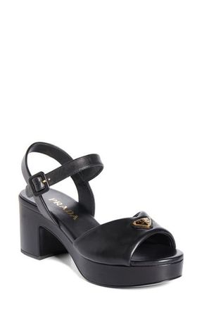 Prada Logo Platform Sandal in Nero at Nordstrom, Size 8.5Us