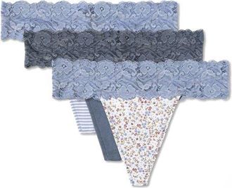 Pact Lace Waist Thong 3-Pack Made With Organic Cotton in Lace Wildflowers at Nordstrom, Size Xx-Large
