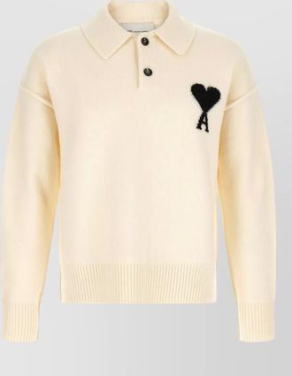 Ami wool logo-intarsia polo jumper