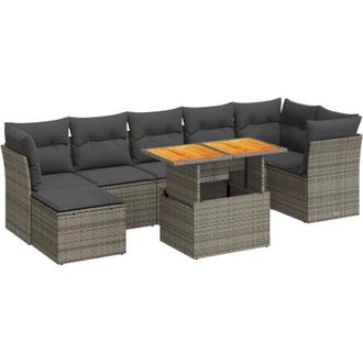 vidaXL Set De Sof&aacute;s De Jard&iacute;n Y Cojines 8 Piezas Rat&aacute;n Sint&eacute;tico Gris Vidaxl