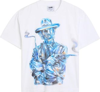 Warren Lotas Chrome Gunslinger Printed Cotton T-shirt - White And Blue - XL