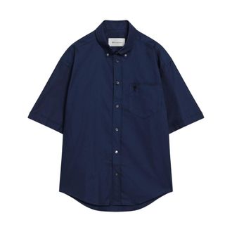 Ami Short Sleeve Shirts, male, Blue, Size: 3XL Button Down Short-Sleeve Shirt