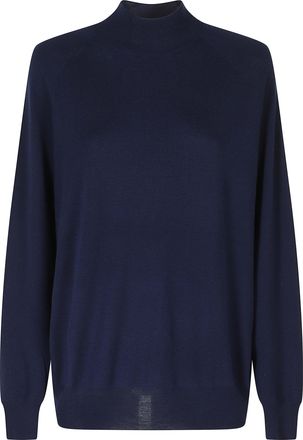 Aspesi Blue Mod 3375 Relaxed-Fit High-Neck Merino Wool Sweater