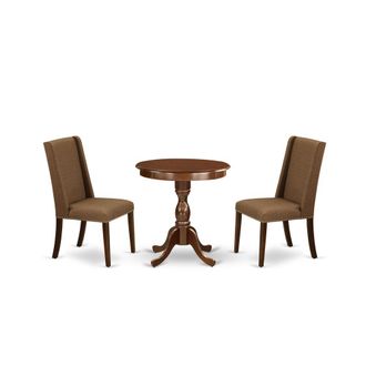 East West Furniture ESFL3-MAH-18 - 3-Pc Modern Dining Table Set - 2 Kitchen Chairs and 1 Dining Room Table (Mahogany Finish)