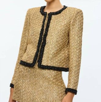 Alice & Olivia Landon Cropped Jacket In Gold / Black