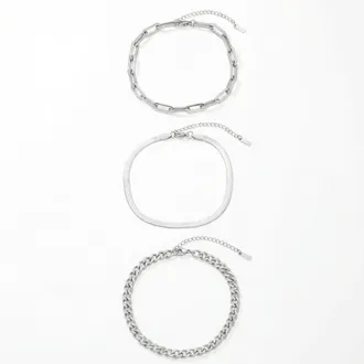 Pompeii3 Cinthia Anklet 3 Piece Set Silver Plated 9 with 2 Extender
