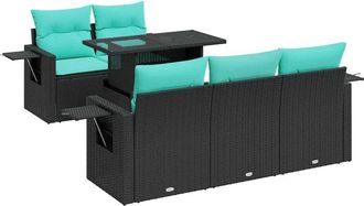 vidaXL Juego Sof&aacute; Jard&iacute;n 6 Piezas Con Cojines Negro Poli Rat&aacute;n Acacia Vidaxl