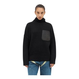J.W.Anderson Turtlenecks, female, Black, Size: M High Neck Leather Patch Sweater