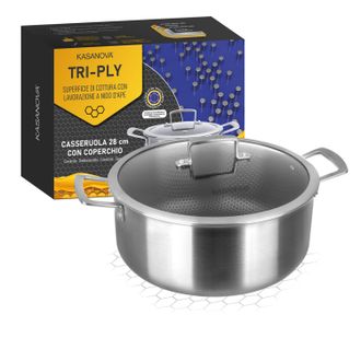 KASANOVA Casseruola 28 cm con coperchio a 3 strati Tri - ply