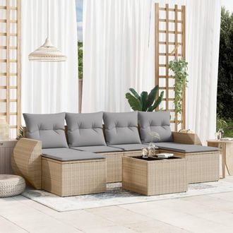 vidaXL Vidaxl - Set Sof&aacute;s De Jard&iacute;n 7 Piezas Y Cojines Rat&aacute;n Sint&eacute;tico Beige