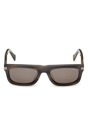 Ermenegildo Zegna 55mm Rectangular Sunglasses in Khaki Green Havana/Ruthenium at Nordstrom