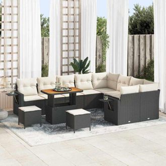 vidaXL Vidaxl - Conjunto De Sof&aacute; De Jard&iacute;n 12 Pcs Negro Y Crema 90 X 55 X 71 Cm