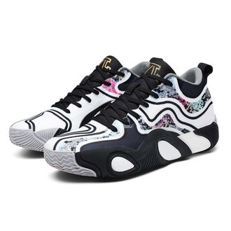 Generic Mens Basketball Shoes are Breathable Anti Slip Wear-Resistant Fashionable Color Blocked Boots Walking Shoes(Black,4.5 UK)