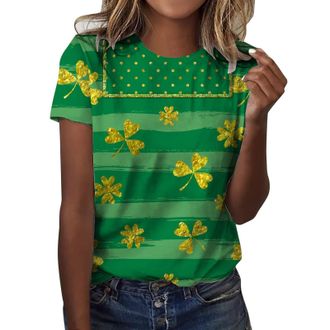 Generic St Patricks Day Outfits Womens T Shirts Green Day Clothes Casual Lightweight Slim Fit Tunic Short Sleeve Irish Lucky Shamrock Print Tops PaddysShirts 
