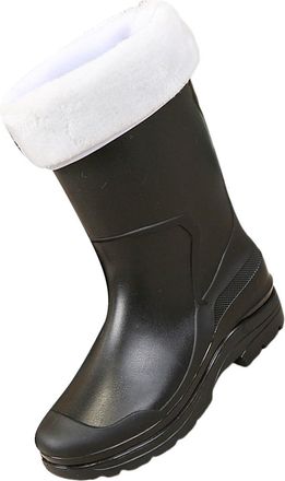 Generic Womens Mid Calf Rain Boots Wellington Winter Warm Rain Boots with Plush Lining Removable and Washable Ladies Waterproof Anti-Slip Boot for Garden Mud 