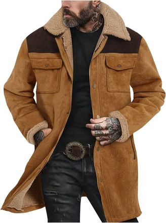 Generic Mens Jacket Thermal Winter Parka Fleece Lined jacket coat suede blocked multi pocket zipper Warm Coats Windbreaker Sherpa Thermal Collar Coats Windpro