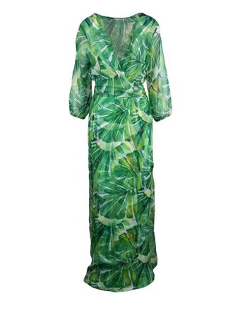 La Petite Robe Di Chiara Boni Green/White Toki Leaf Pattern Chiffon Dress
