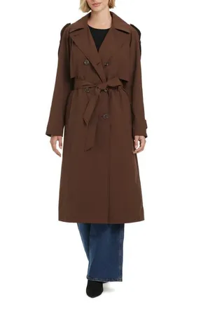 Kate Spade New York Water Resistant Double Breasted Trench Coat in Hot Chocolate at Nordstrom, Size X-Large