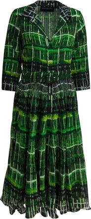 Samantha Sung Aster Watercolor Plaid - Dames - Shirt Kleedjes - Groen - S - Wol - Kleedjes