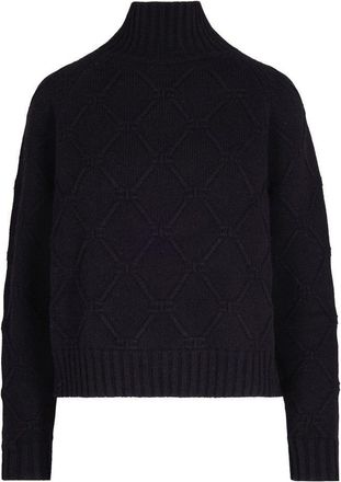Elisabetta Franchi High-Neck Wool And Cashmere Sweater With Jacquard Diamond Pattern