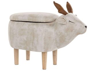 Beliani Beliani - Pouf Animaletto A Forma Di Renna In Tessuto Beige Gambe In Legno Reindeer