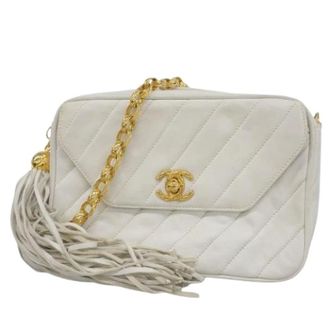 Chanel Pre-owned Cross Body Bags, female, White, Size: ONE SIZE Pre-owned Vintage Lambskin Shoulder Bag