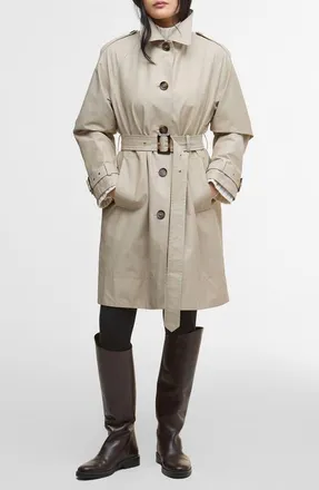 Barbour Maia Water Repellent Cotton & Nylon Trench Coat in Mist/hessian Tartan at Nordstrom, Size 10
