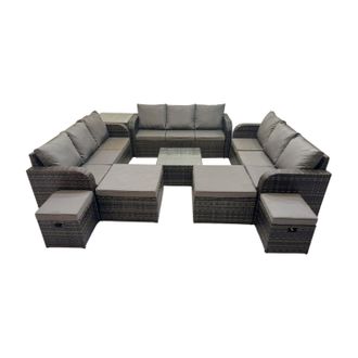 Fimous Rattan Garden Outdoor Furniture Set with 4 Stools Side Table in Dark Grey