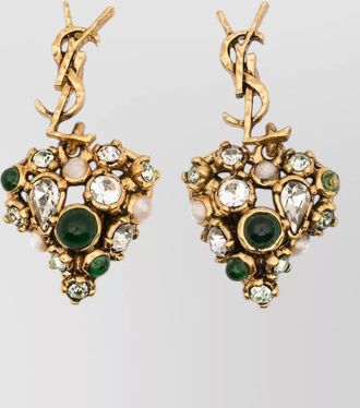 Saint Laurent cassandre heart pendant crystal drop earrings
