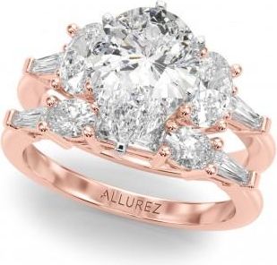 Allurez Pear Moissanite Diamond Engagement Ring Bridal Set 18K Rose Gold (4.93ct)