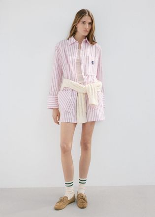 Mango Camicia popeline righe messaggio ricamato rosa pastello - Donna - S - MANGO