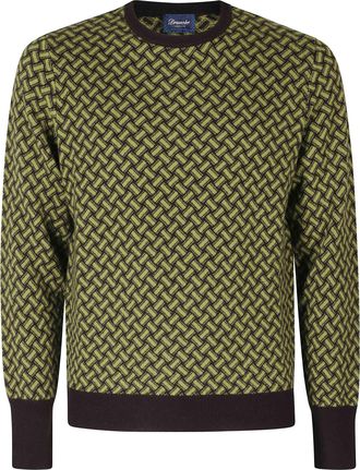 Drumohr Double-Thread Cashmere Crew Neck Sweater with Biscuit Pattern