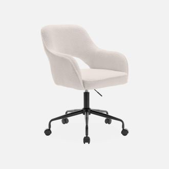 Sweeek Sweeek - Silla De Oficina Borreguito Con Ruedas, Jim, Blanco, 60x62x99 Cm