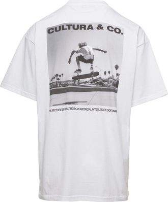 Cultura Mens White Crewneck T-Shirt With Skate Logo Jersey T-Shirts And Polos